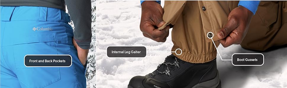Insulated Alpine pants with leg gaiters