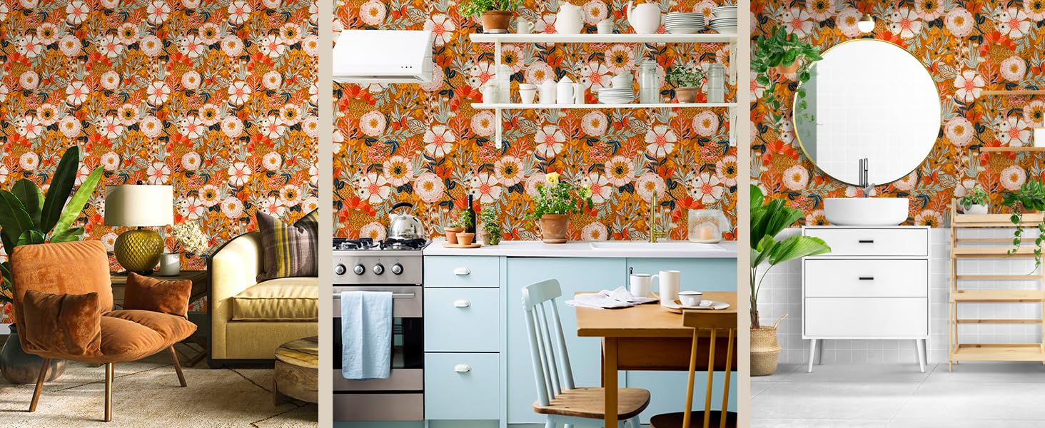 HAOKHOME 934393 Boho Peel and Stick Wallpaper Floral Wall Paper