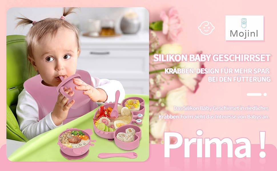 MOJINL Silikon Baby Geschirrset Krabben Form Design mit Saugnapf