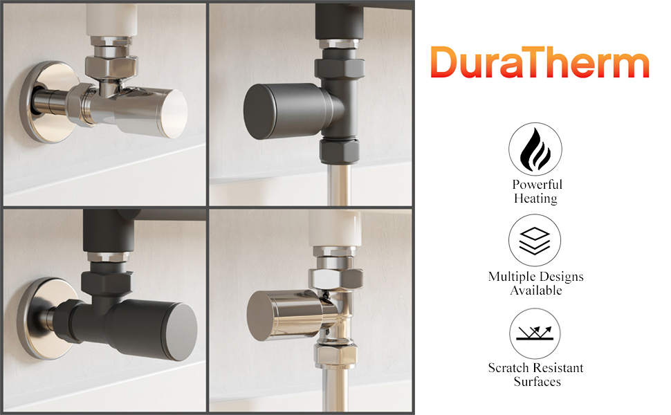 DuraTherm® Manual Straight Towel Radiator Valve Set, 15mm Central