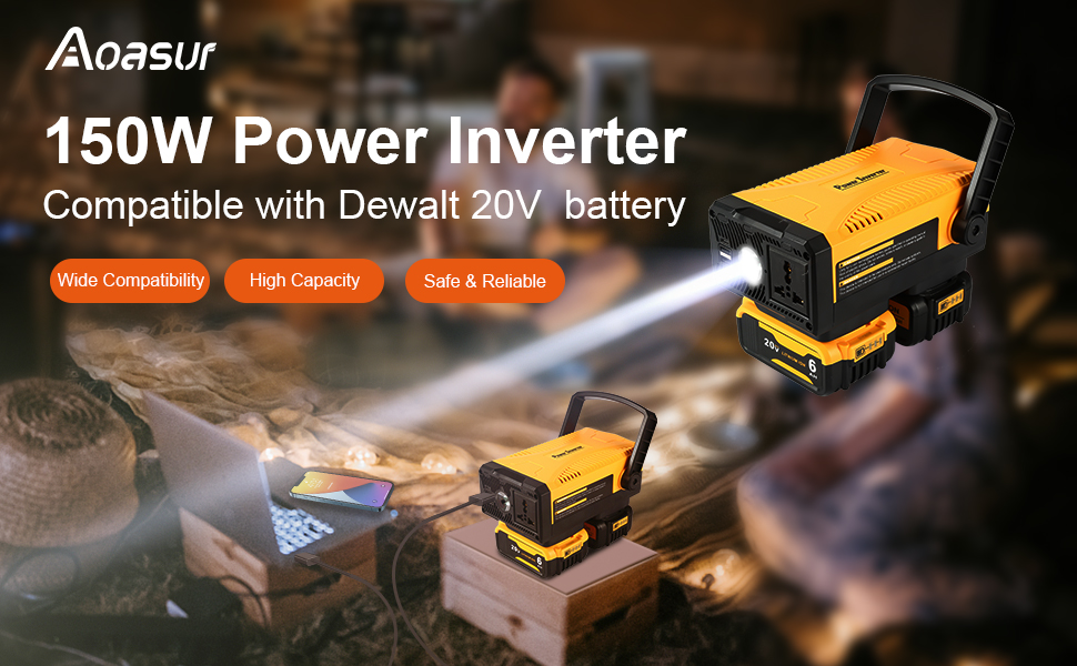 Power Inverter Compatible with Dewalt 20V Battery Turn to