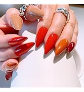 24 Pcs Press on Nails Short Almond Fake Nails Wine Red Gradually Changes False Nails Full Cover O...