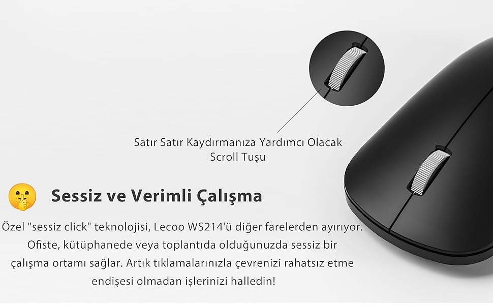 Lenovo Lecoo WS214 Kablosuz 1200DPI 3 Tuşlu Optik Mouse Siyah