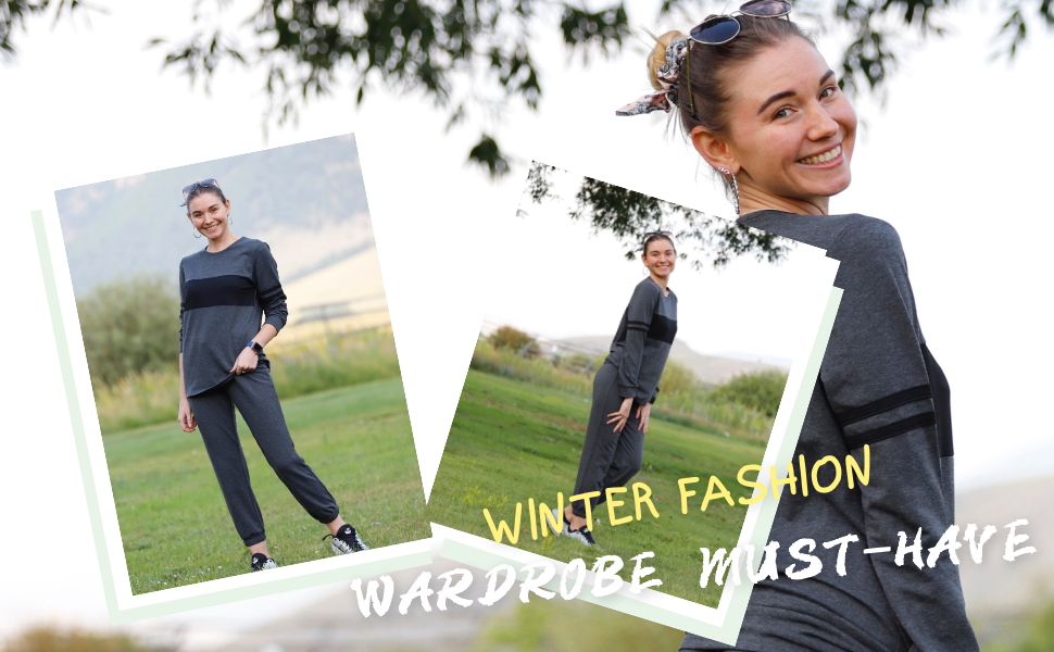 Black Color Block Sweatsuit Sets