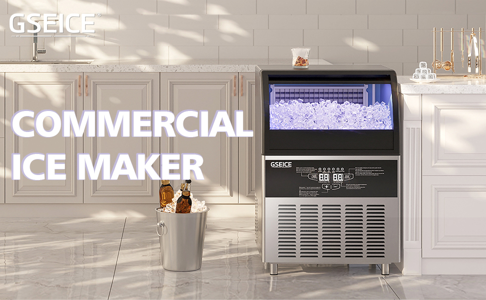 GSEICE Commercial Ice Maker Machine, Auto Makes 300lbs/24H