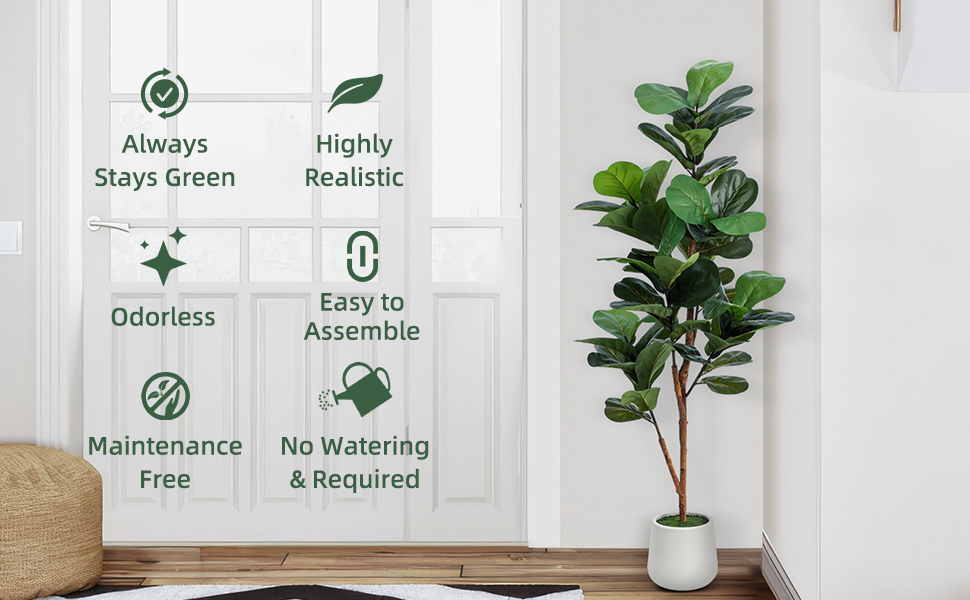 6ft Faux Fiddle Leaf Fig Tree - no need for watering, pruning, sunlight or fertilizer, odorless