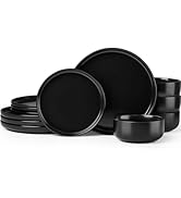 Herogo 12 Pieces Stoneware Dinnerware Set Service for 4, Dinner Plates and Bowls Sets, Double Rea...