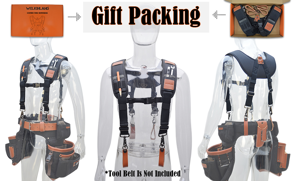 WELKINLAND HeavyDuty leather tool belt suspenders, Leather tool bag suspenders