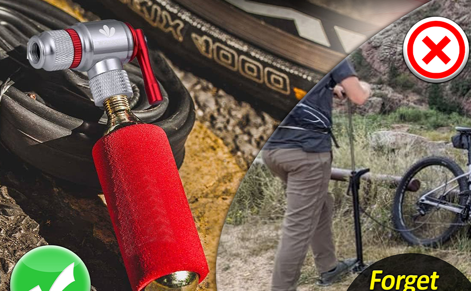 CO2 Inflator with Insulated Sleeve Quick & Easy Presta and Schrader Valve Compatible