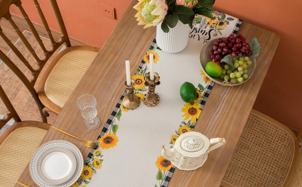 Summer Sunflower Table Runner 13x72 Inch Farmhouse Rustic