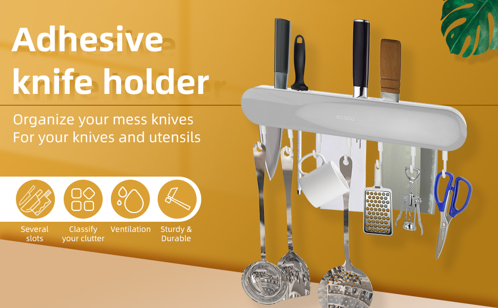 hancook Adhesive Knife Holder with 3 Slots for Knives Easy