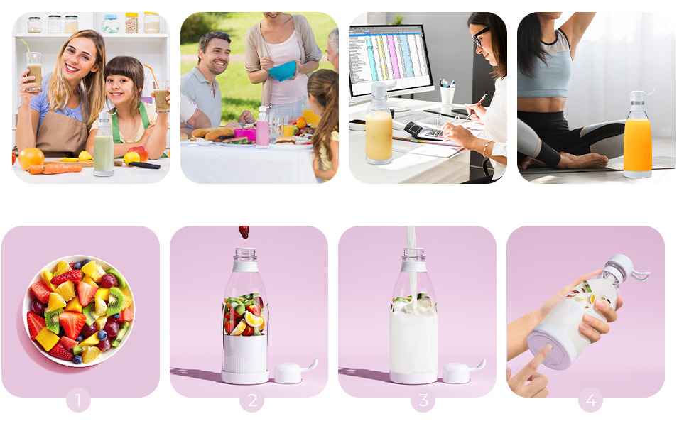 USB Rechargeable Mini Electric Juicer Bottle Blender Grinder Mixer