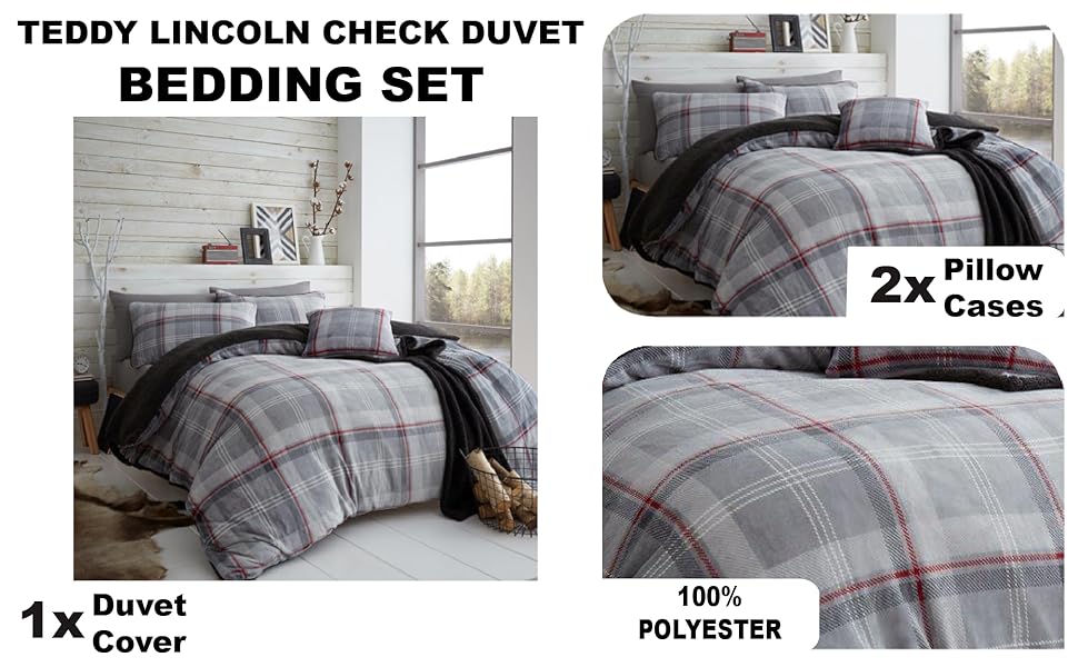 Lions Teddy Bear Bedding King Size Reversible Fleece Check Duvet