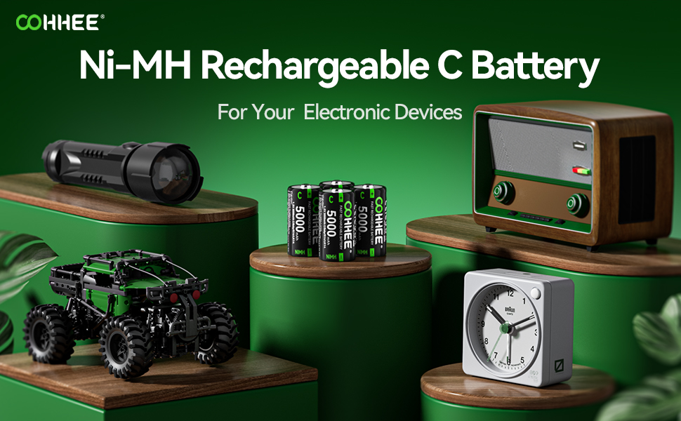 OOHHEE 4 x C Rechargeable Batteries, NiMH 5000mAh High Capacity C