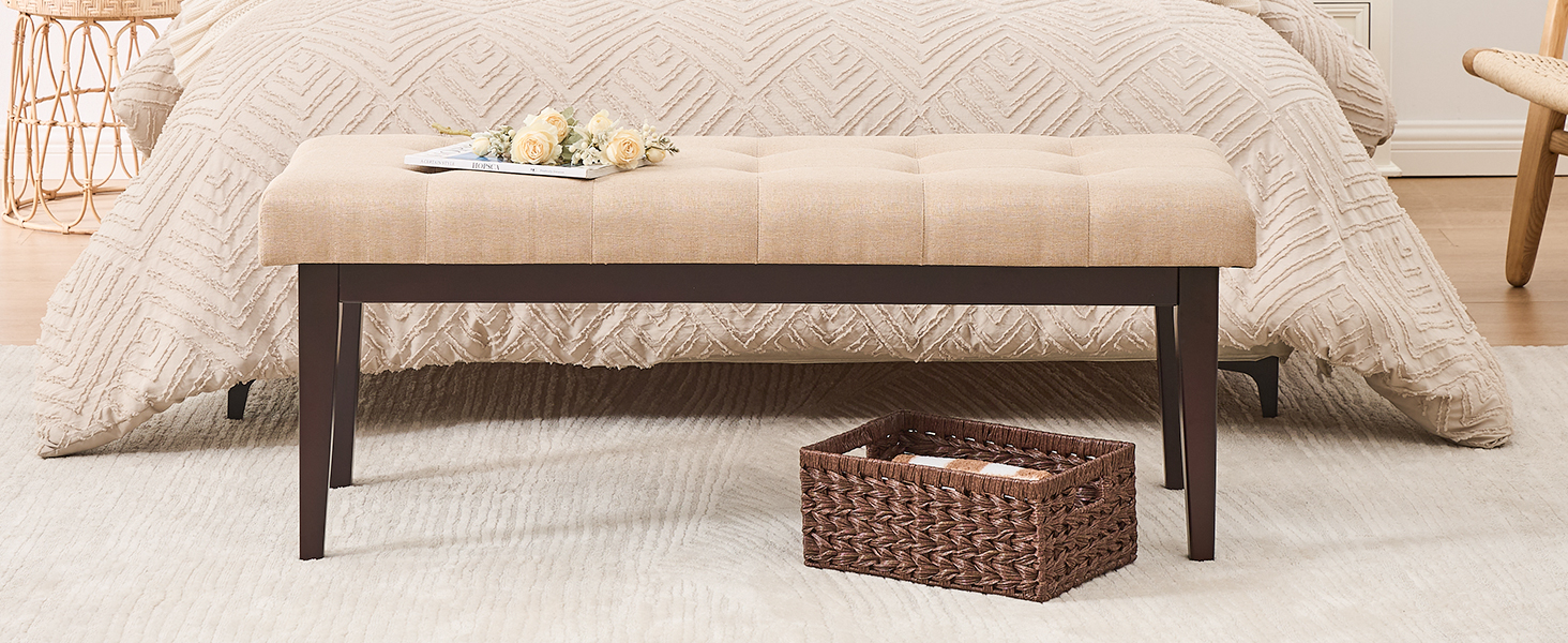 47.2" Button-Tufted Entryway Bench, Upholstered Faux Leather Ottoman Bedroom Bench End