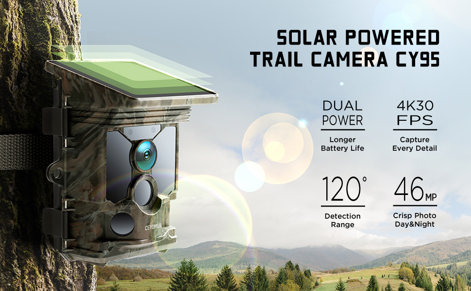 CEYOMUR 4K 30fps Solar Trail Camera, WiFi Bluetooth 46MP