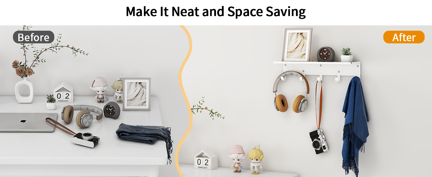 Bethom Shelf with Hooks, 17 Inch Coat Rack Wall Mount with