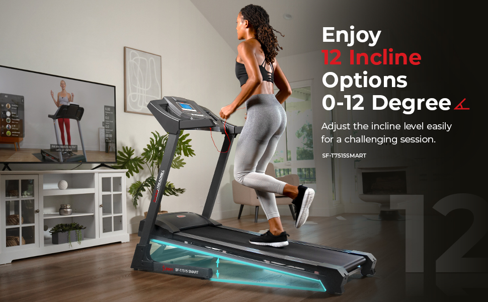 Sunny Health & Fitness Premium Smart Treadmill with Auto Incline