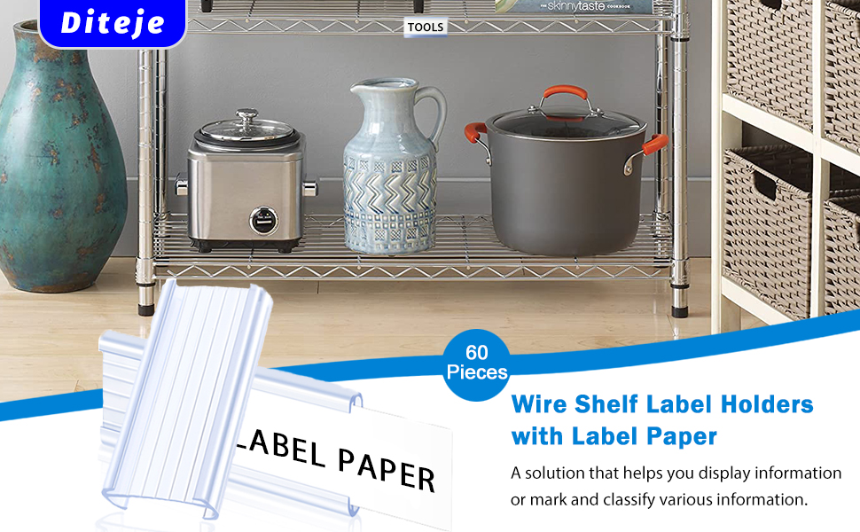 Diteje 60Pcs Plastic Wire Shelf Label Holder,Wire Rack