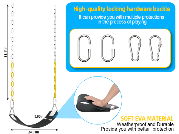 Swing Seat with 66 Inch Anti-Rust Chains Thermoplastic Coated,