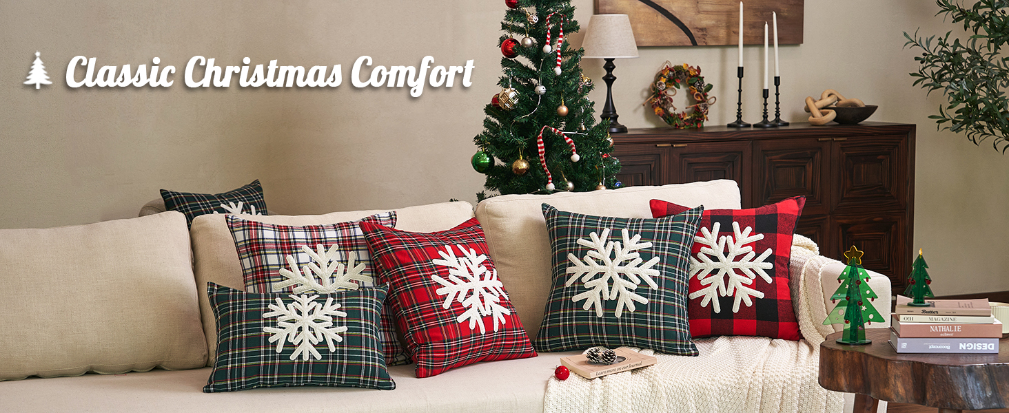 JOJOGOGO 12x20 Green Embroidered Snowflake Tartan Plaid