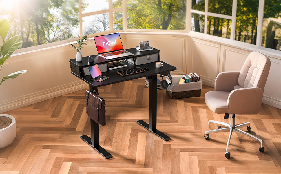 Standing Desk with Double Drawers Electric Adjustable Height Computer Stand Up Desks