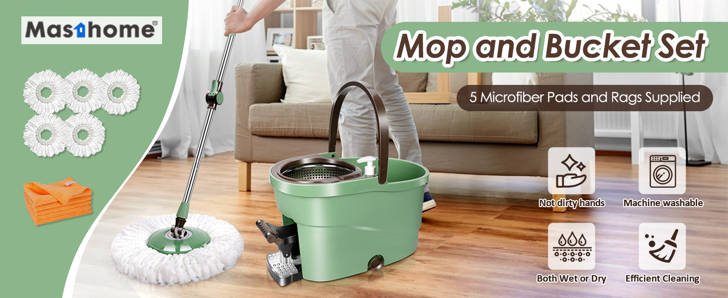 Masthome Mop and Buckets Sets, Microfibre Mops for Cleaning Floors with