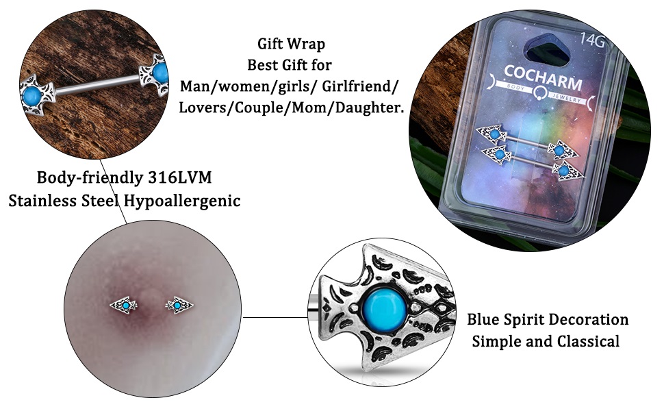 COCHARM 2PCS Mens Nipple Rings 14g Short Nipple Ring for