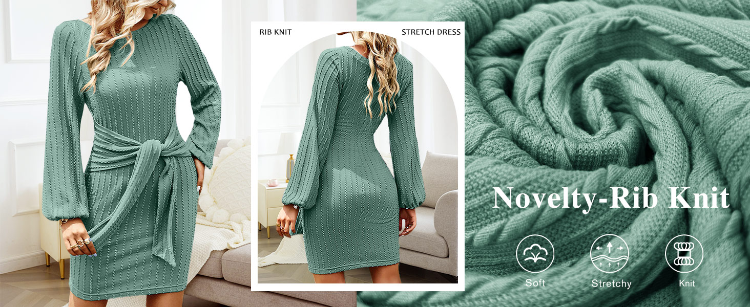 long sleeve bodycon dress ribbed Knit dress tie waist dress women dress side tie dress