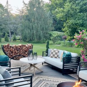 Woodhaven black crescent outdoor firewood rack cover heavy duty fire wood holder