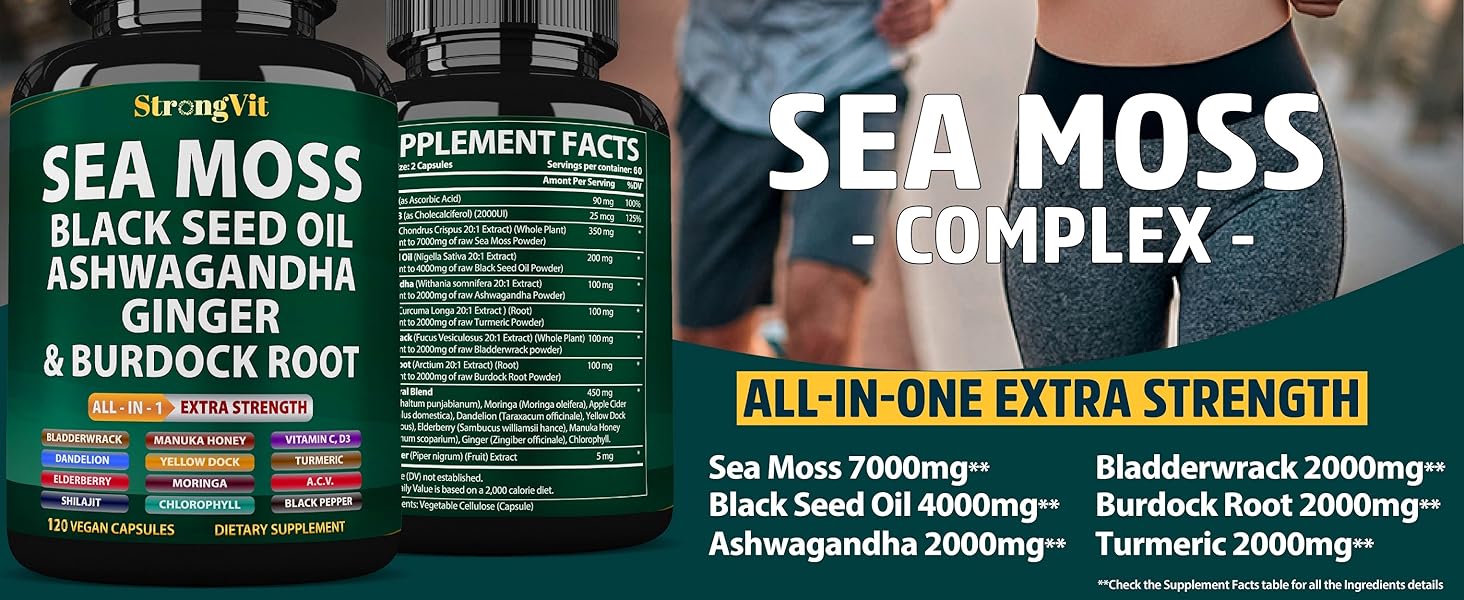 sea moss black seed oil ashwagandha ginger