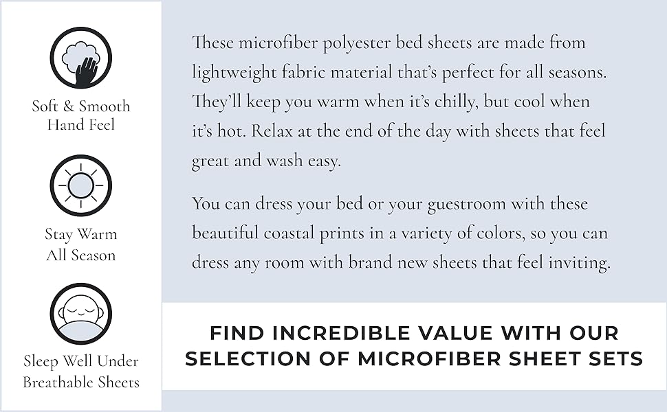 Great Bay Home Printed Coastal Microfiber Bed Sheets. Wrinkle Free, Deep Pockets