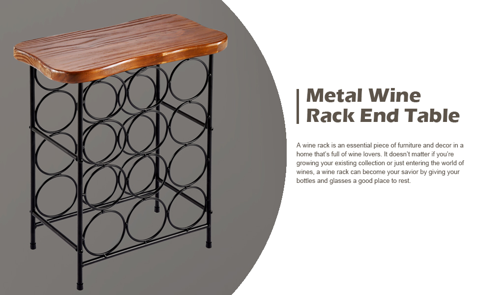 JOLLYMER Metal Wine Rack End Table, Freestanding Floor