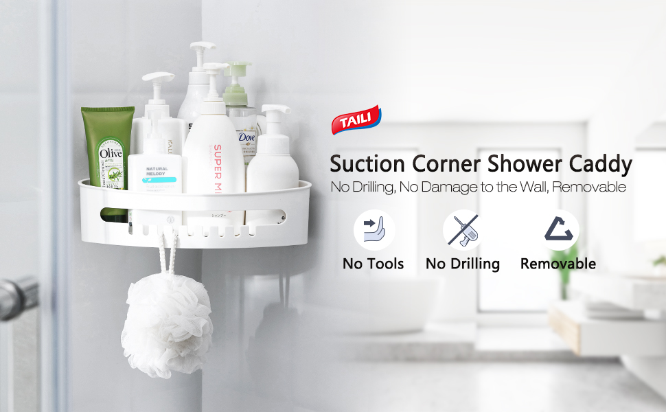TAILI Corner Shower Caddy Suction Cups Heavy Duty, Shower Shelf Shower