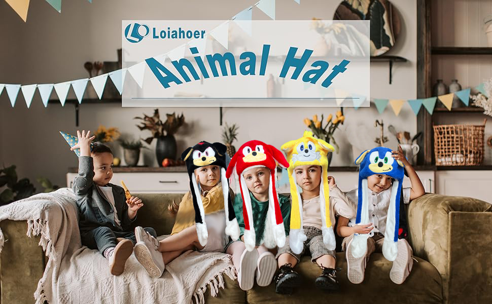 LUFULO Soft Plush Ears Moving Hat Funny Beanie Hat Pressing