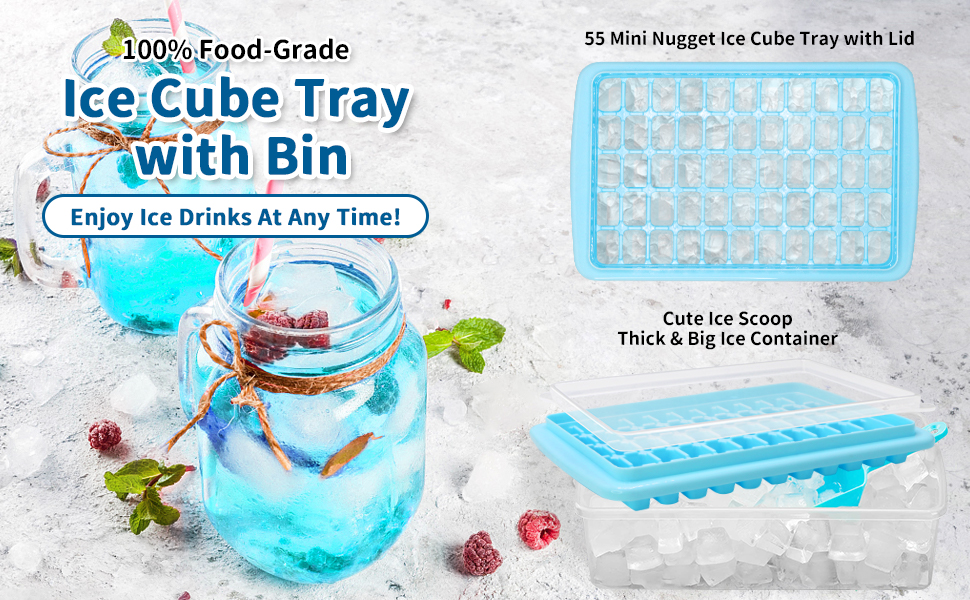 Ice Cube Tray with Lid and Bin, Ice Trays for Freezer with