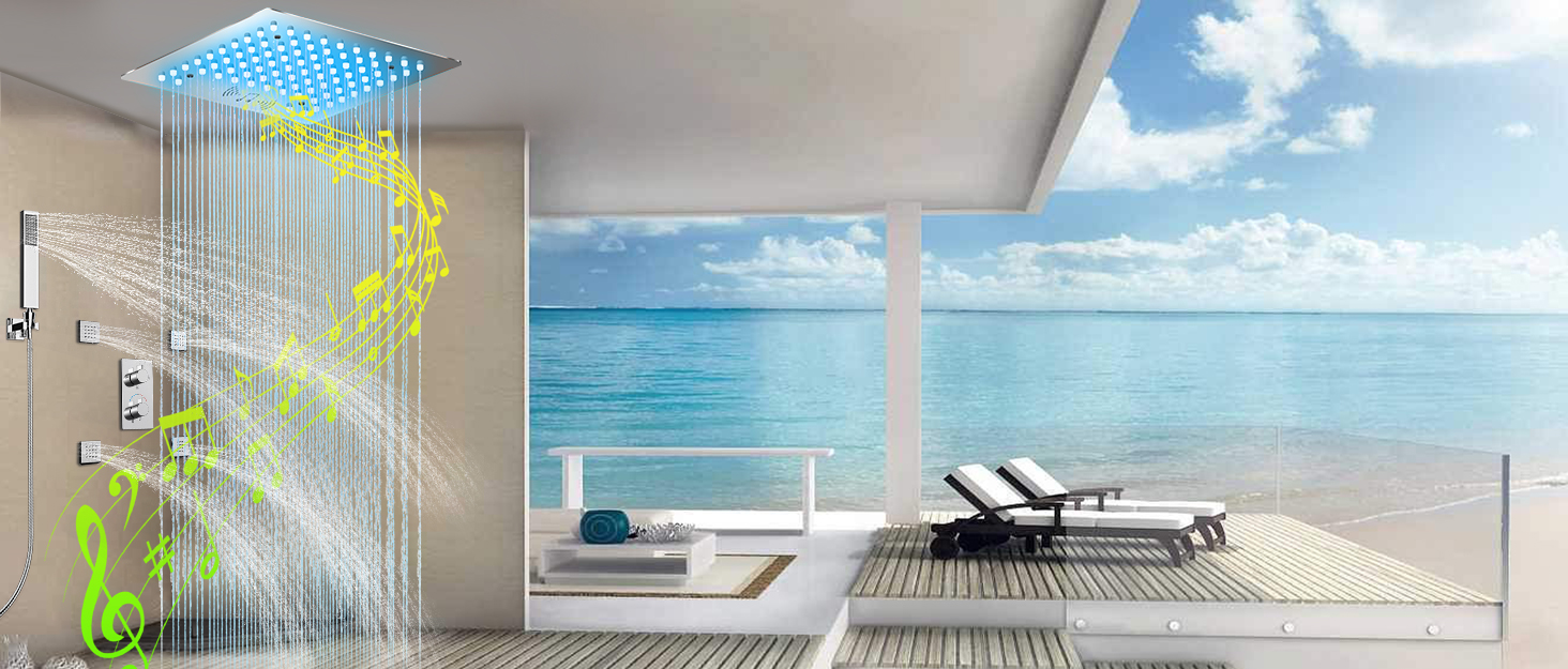 Thermostatic Shower System, Luxury Square Overhead Shower System, 12