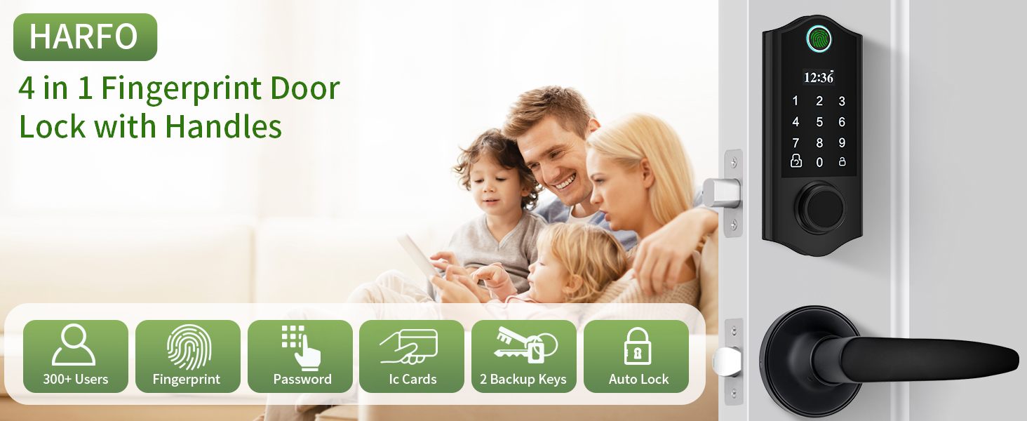 Harfo Fingerprint Door Lock with 2 Lever Handles, Smart Door Lock