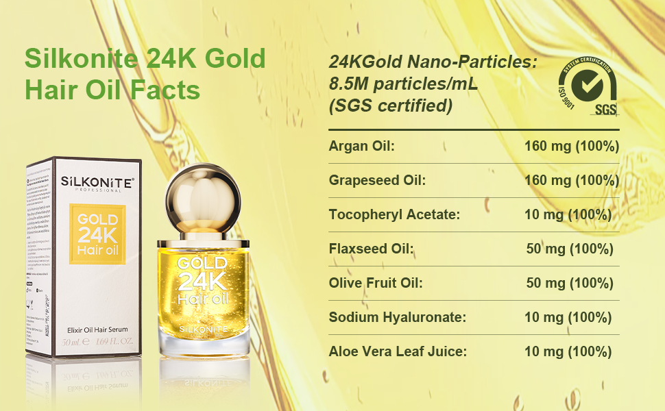 24K gold infused hair oil, adds luminous shine, luxury hair serum ingredient