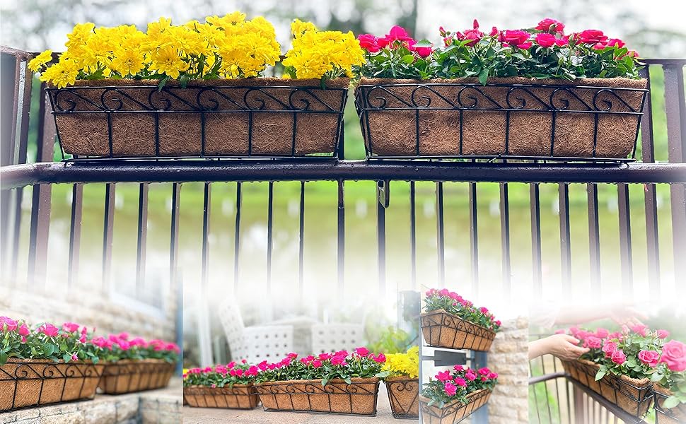 LaLaGreen Wall Planters 24 Inch, 2 Pack Window Flower Boxes Basket Attach to