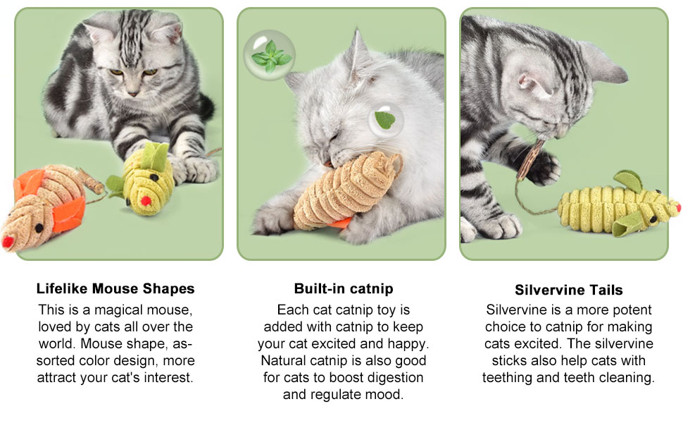  Cat Toys Catnip Mouse Toys Cat Toys for Indoor Cats Adult