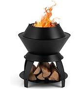 Tangkula Outdoor Fire Pit, 20 Inch Metal Fire Bowl with Pot Holder & Storage Shelf, Smokeless Oxy...