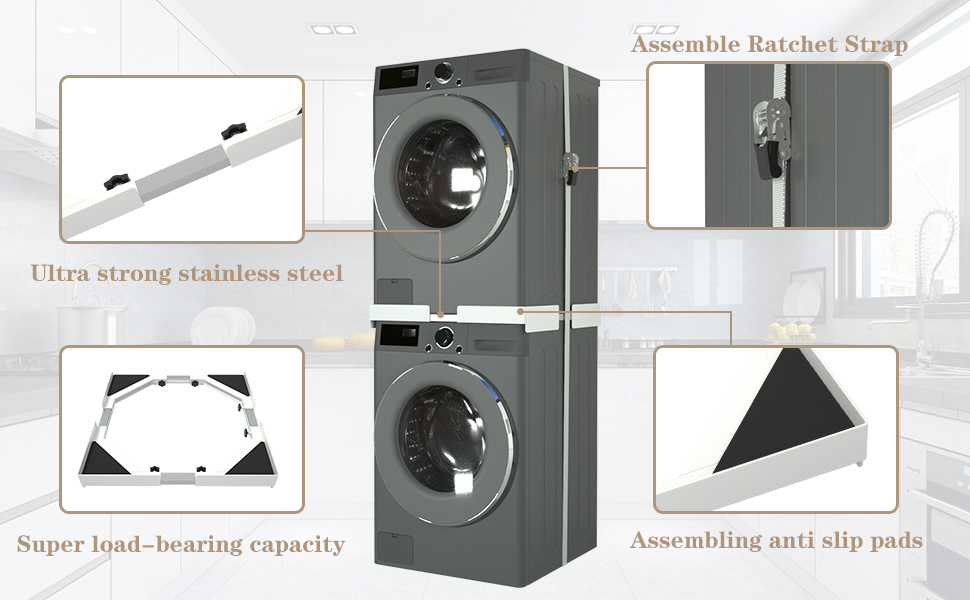 Heavy duty Stainless Steel Washer Dryer Stacking Kit