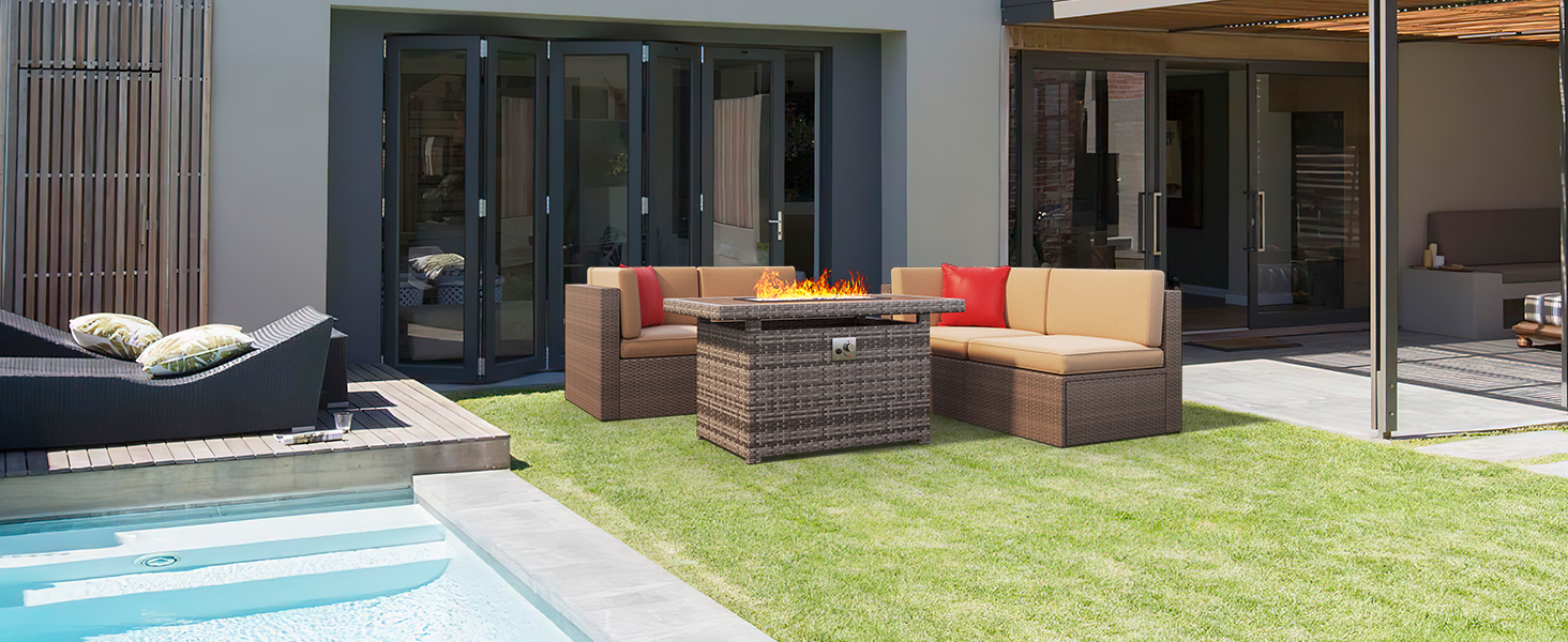 Aoxun 5 PCS Patio Furniture Set with 40" Electron Ignition