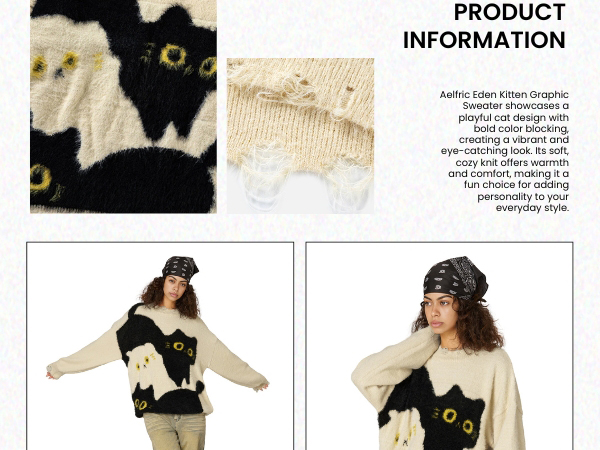 Aelfric Eden Women's Pullover Sweater Color Blocking Cat Aelfric Eden Women's Pullover Sweater Color Blocking Cat