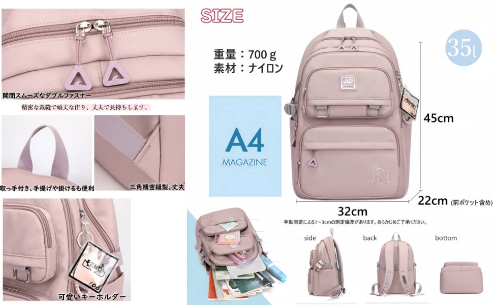 大和屋 ナイロンリュック(ベア柄)白 ミニポーチ(グレー)セット