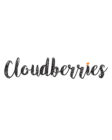 Decorative text reading 'Cloudberries' in black stylized cursive font against white background.