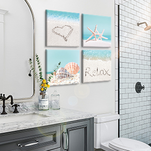4 Pieces Wall Art Canvas Prints Modern Wall Artwork Framed for Bathroom Office Decor - 30 x 30 CM