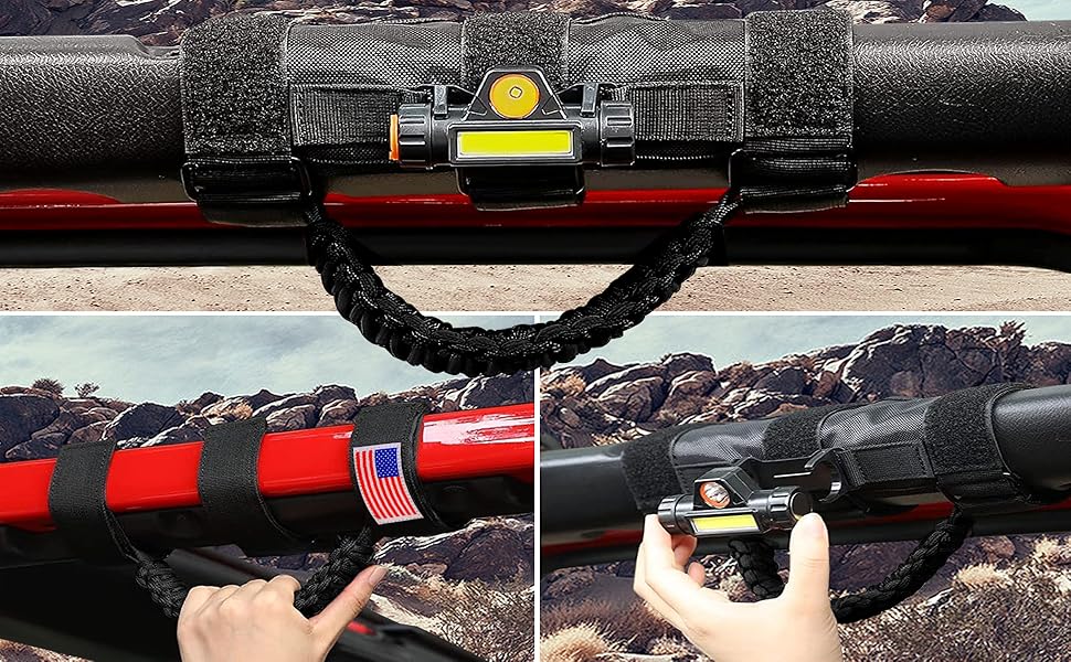 handle grabs Paracord Grips with LED light after being installed