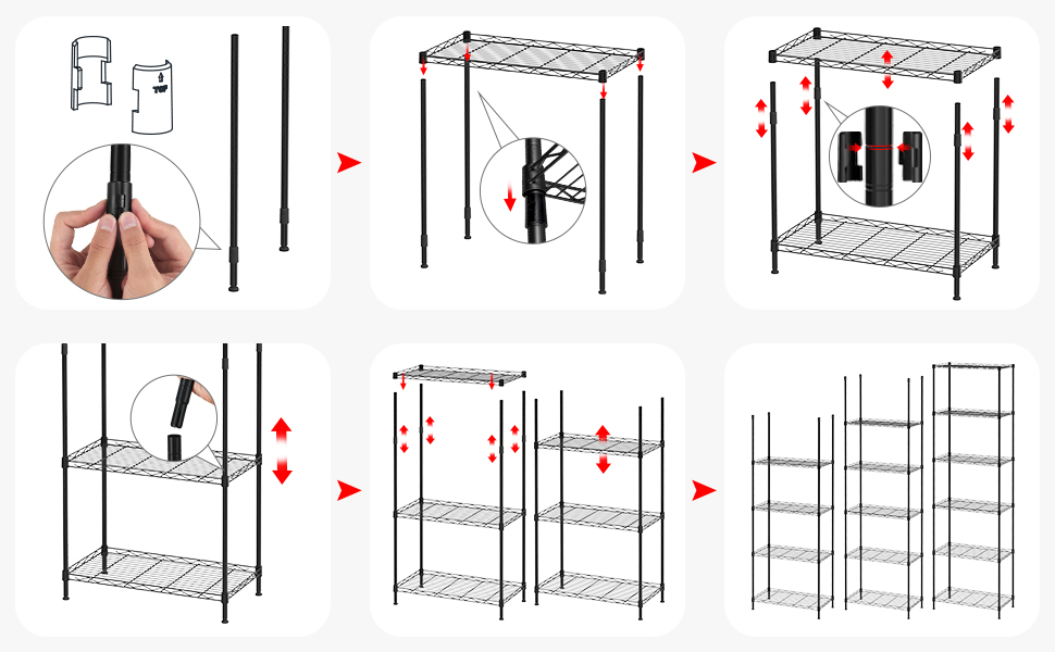 SINGAYE 6Shelf Storage Shelf Wire Shelving Unit Metal Shelves Unit Storage